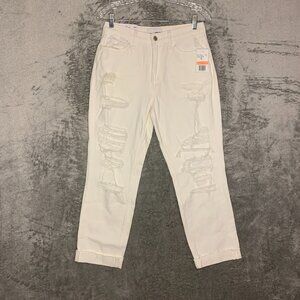 Vervet Womens Emma Mom Destroyed Off White 5 Pocket Denim Crop Jeans 26 NWT